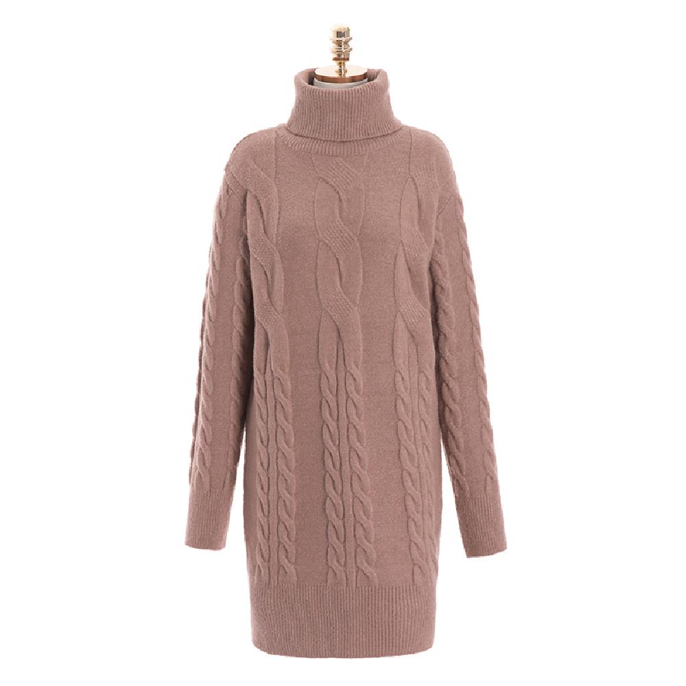 op2576 Twist Knit Roll Neck Sweater Dress