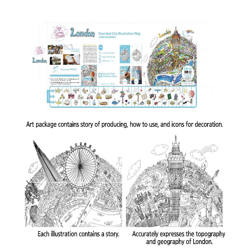 Dream Sky Lovely-Map Decorative Coloring Painting DIY Paper City Map - London