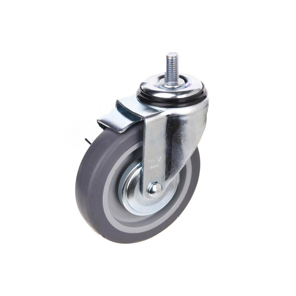 4inch Heavy Duty Caster, All Swivel 1/2-13UNC1 Stem Caster with Side Locking and Rubber Plastic