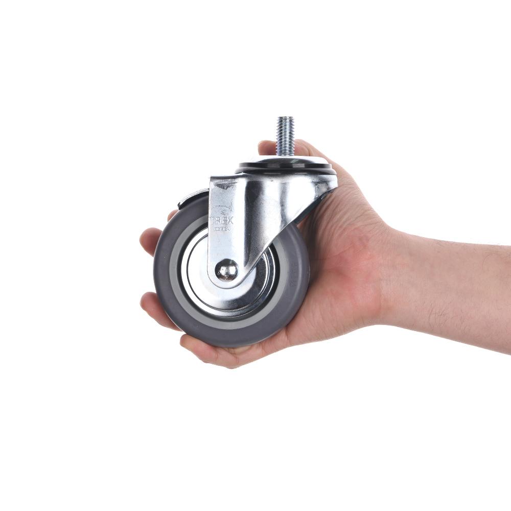 4inch Heavy Duty Caster, All Swivel 1/2-13UNC1 Stem Caster with Side Locking and Rubber Plastic