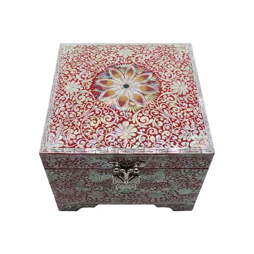 Nacre Inlay Mother of Pearl Storage Chest Wooden Box Crane with Pin Tree Design Jewelry Mirror Box