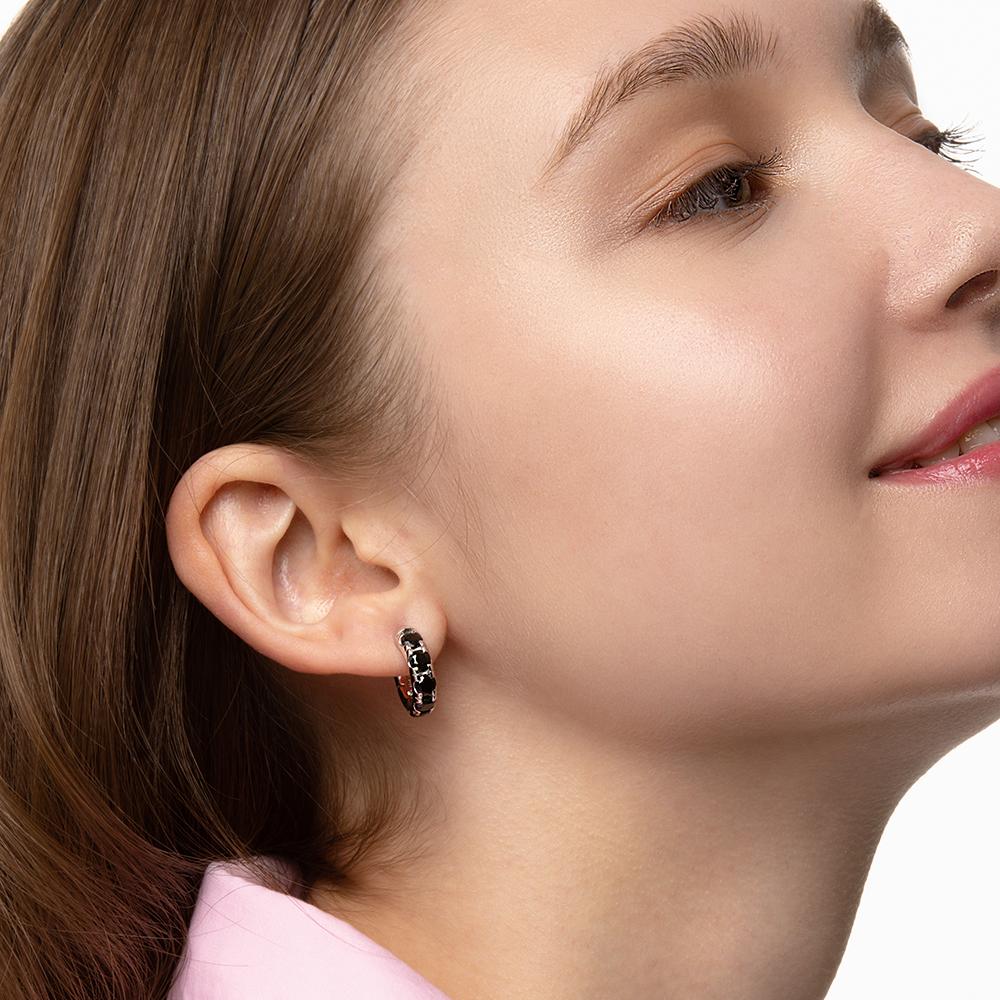 Round Volume Black Earrings ( S925 )