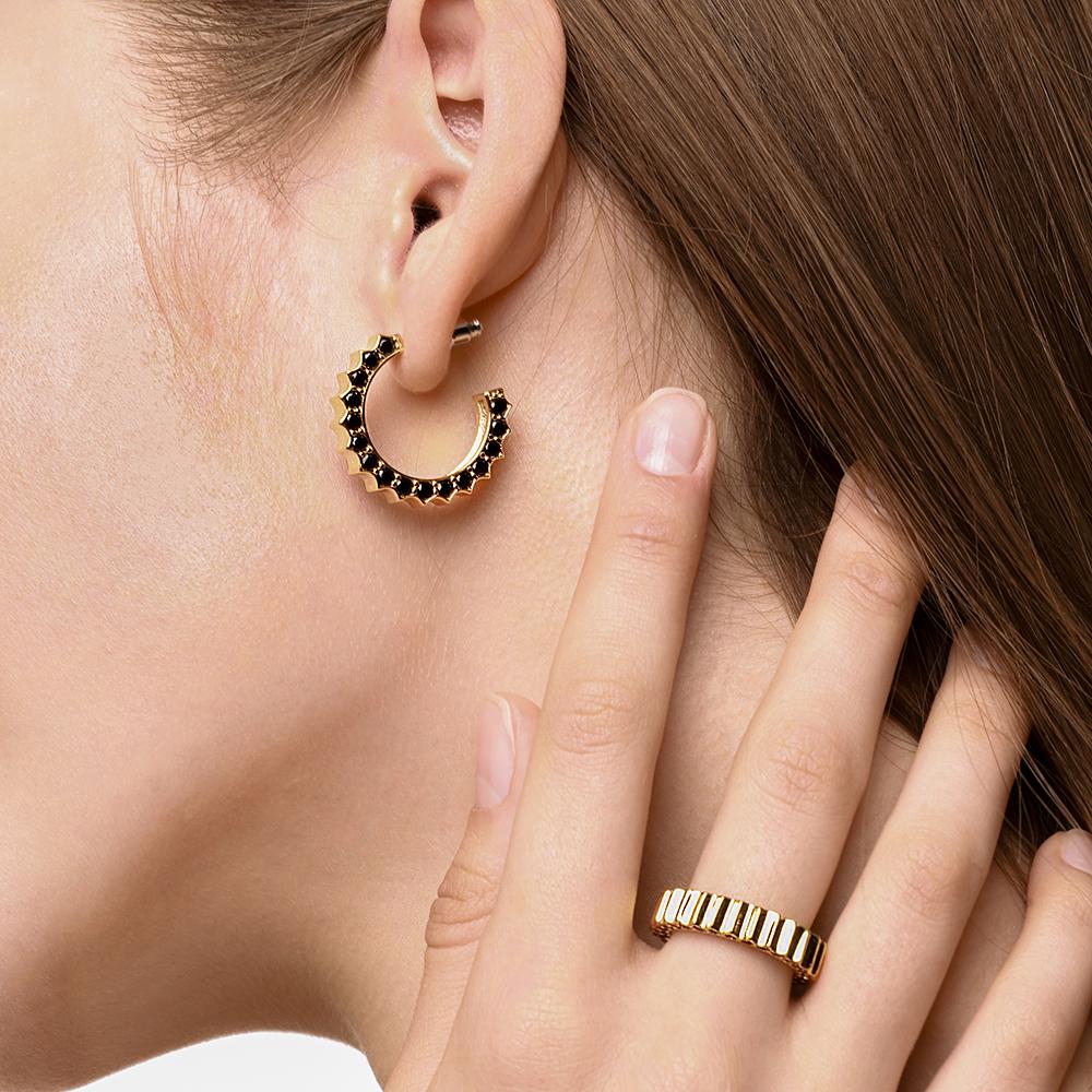 Solar Circle Black Earrings ( S925 )