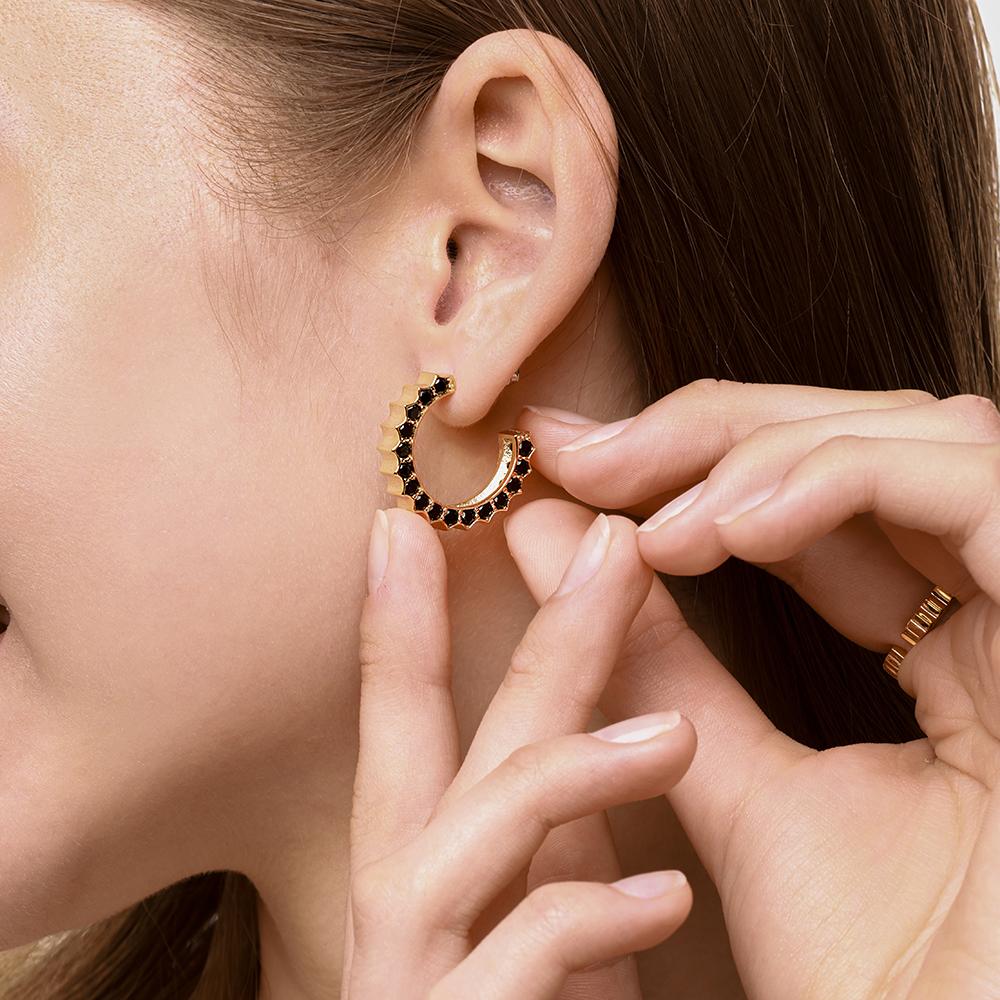 Solar Circle Black Earrings ( S925 )