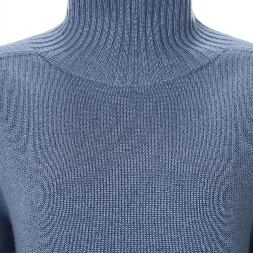 Premium pure cashmere100 colorblock turtleneck - Misty blue