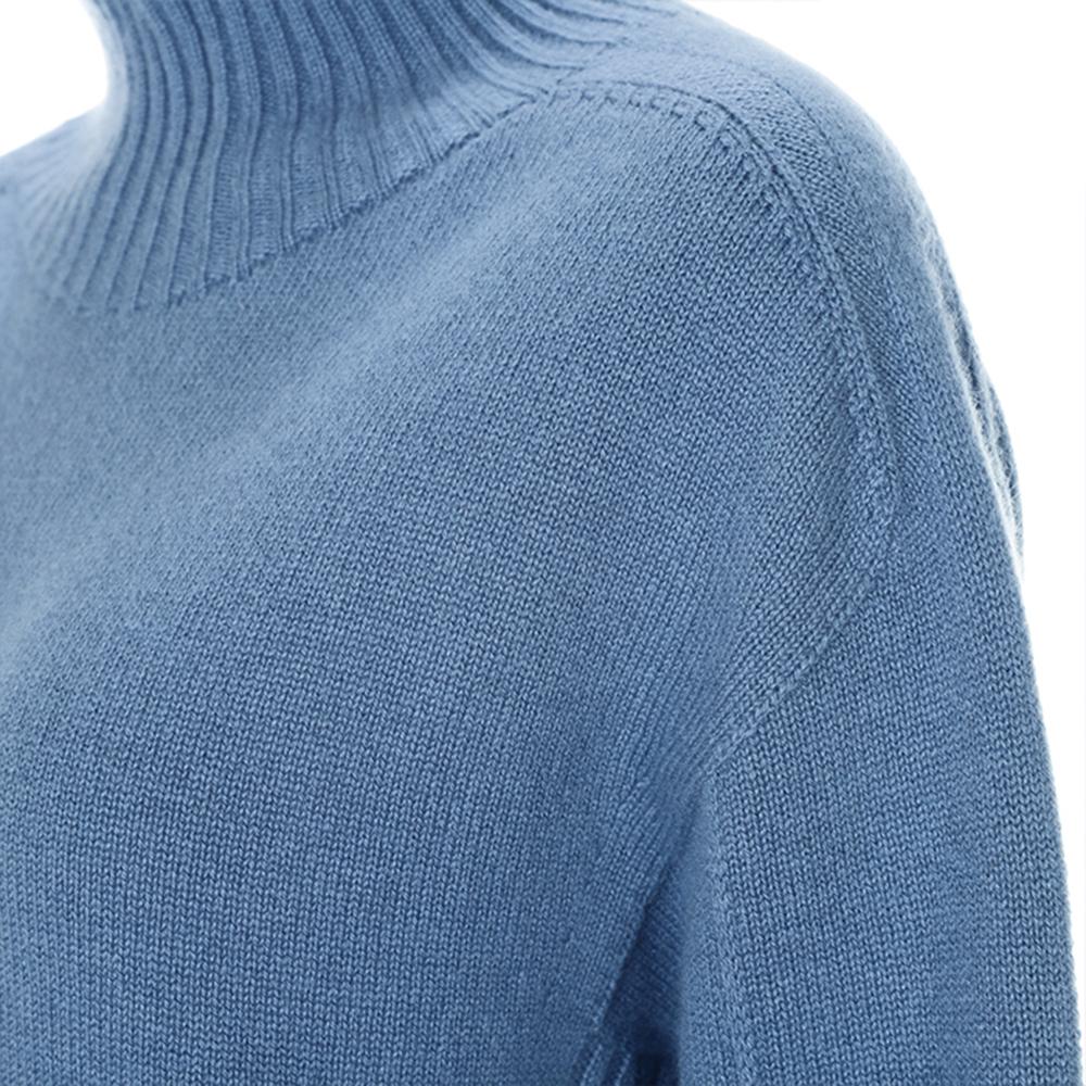 Premium pure cashmere100 colorblock turtleneck - Misty blue