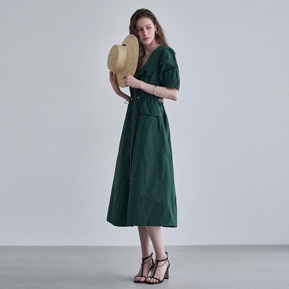 Casual Pocket Zip-Up Open Dress