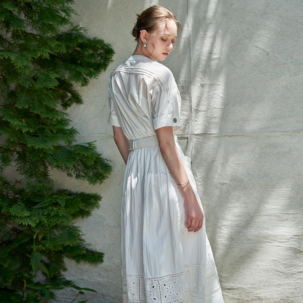 Pure Punching Lace Belt-Set Dress