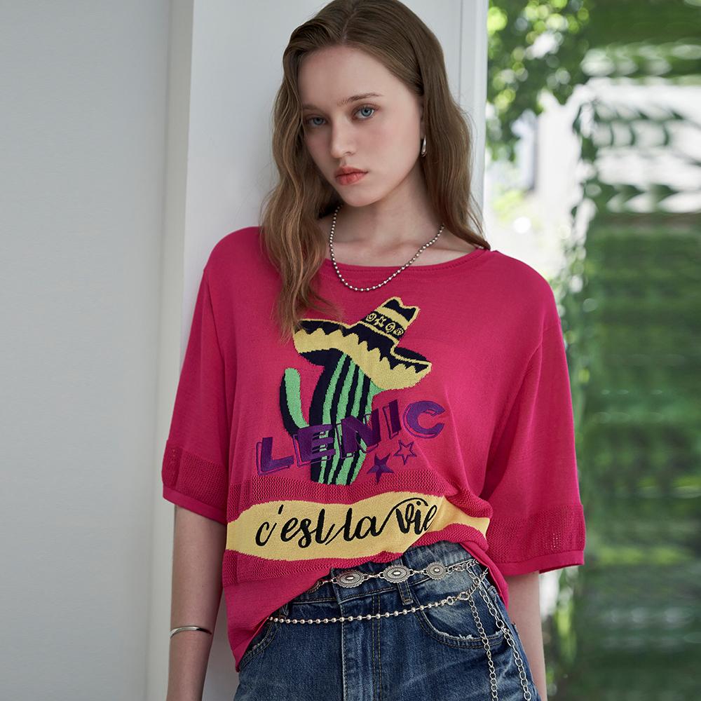 Cactus Graphic Loose Knit Tee
